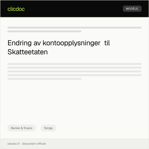 Document preview: Varsel om endring av kontoopplysninger — Banke & finans, Norge