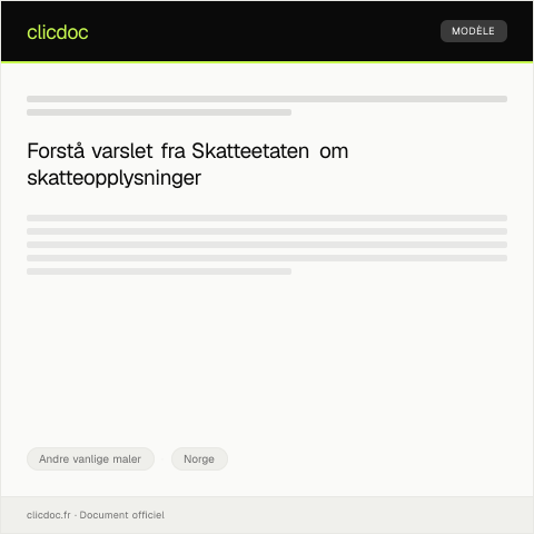 Document preview: Varsel om kontroll av skatteopplysninger — Andre vanlige maler, Norge