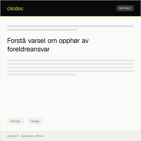 Document preview: Varsel om opphør av foreldreansvar — Familie, Norge