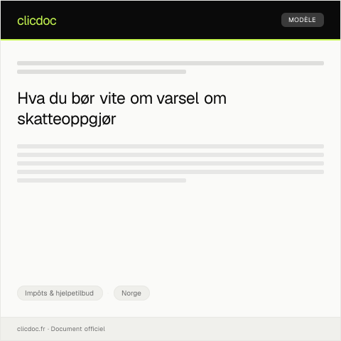 Document preview: Varsel om skatteoppgjør — Impôts & hjelpetilbud, Norge