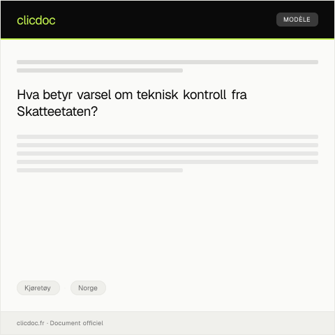 Document preview: Varsel om teknisk kontroll — Kjøretøy, Norge