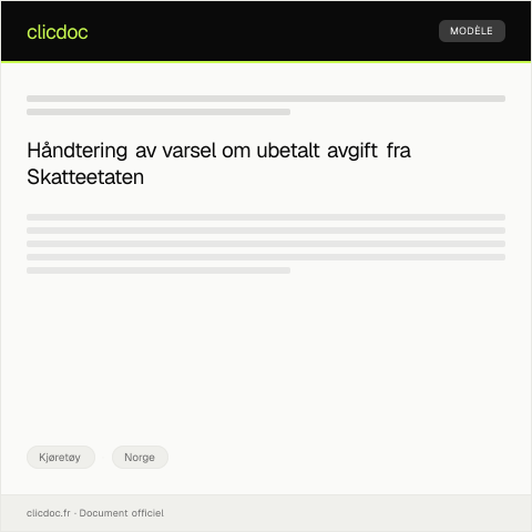 Document preview: Varsel om ubetalt avgift — Kjøretøy, Norge