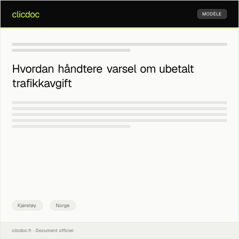 Document preview: Varsel om ubetalt trafikkavgift — Kjøretøy, Norge