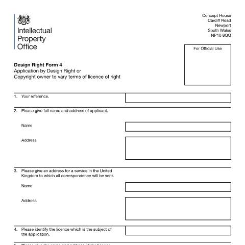 Document preview: Vary licence of right terms by design right or copyright owner — Intellectual Property Office, United Kingdom