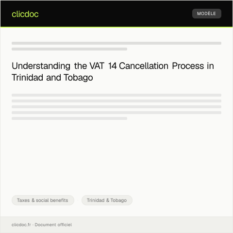 Document preview: [VAT 14] VAT Application for Cancellation of Registration Questionnaire — Taxes & social benefits, Trinidad & Tobago