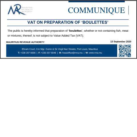 Document preview: VAT on preparation of 'boulettes' (13.09.20) — Document, Mauritius (CERFA n°VAT130920)