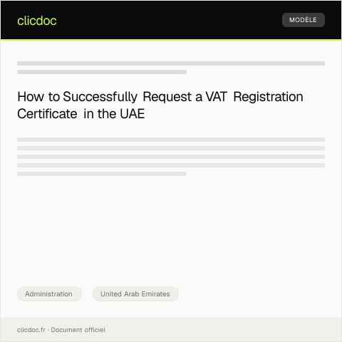Document preview: Request for VAT Registration Certificate from Federal Tax Authority — Administration, United Arab Emirates