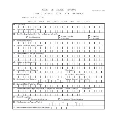 Document preview: [AOI 002] VAT Application for Registration — Form, Trinidad & Tobago (CERFA n°AOI002)