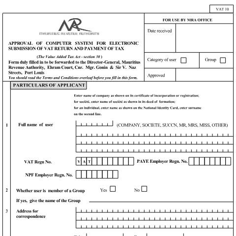 Document preview: vat1006 — Document, Mauritius (CERFA n°vat1006)