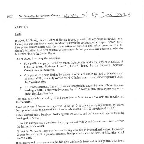 Document preview: VATR 105 — Document, Mauritius (CERFA n°VATR105)