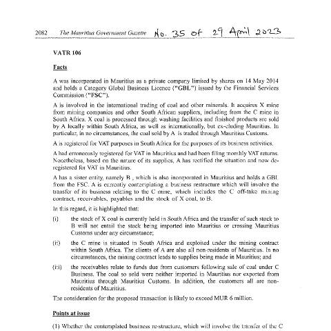 Document preview: VATR 106 — Document, Mauritius (CERFA n°VATR106)