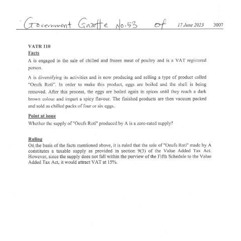 Document preview: VATR 110 — Document, Mauritius (CERFA n°VATR110)