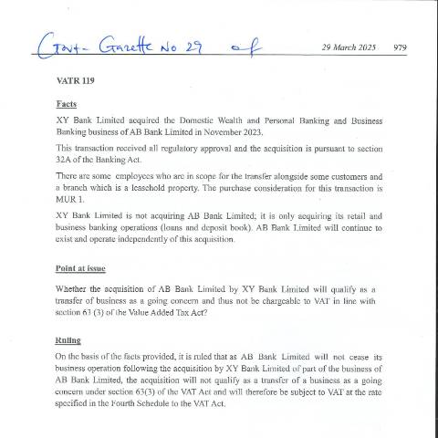 Document preview: VATR 119 — Document, Mauritius (CERFA n°VATR119)