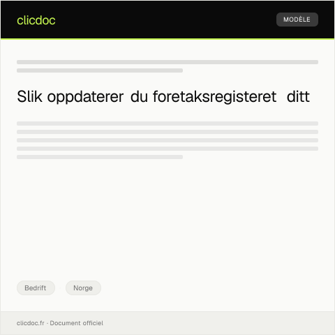 Document preview: Vedlikehold av foretaksregisteropplysninger — Bedrift, Norge