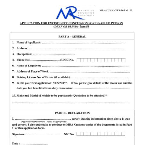 Document preview: Deaf or Blind — Document, Mauritius (CERFA n°DisabledDeafOrBlind)