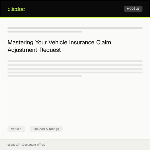 Document preview: Application for Vehicle Insurance Claim Adjustment — Vehicle, Trinidad & Tobago