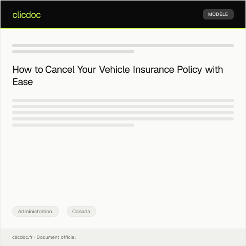 Document preview: Application for Vehicle Insurance Policy Cancellation — Administration, Canada