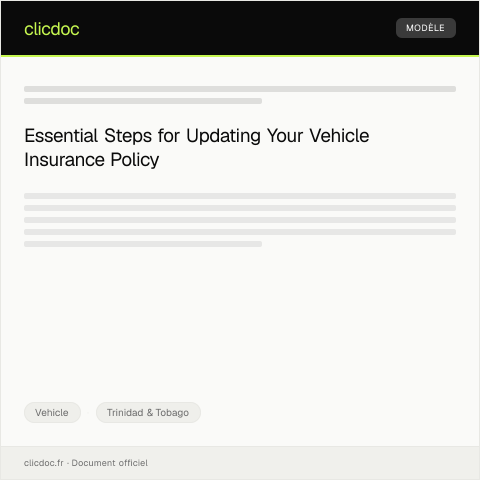 Document preview: Application for Vehicle Insurance Policy Update — Vehicle, Trinidad & Tobago