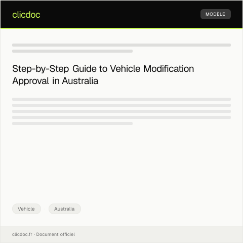 Document preview: Application for Vehicle Modification Approval (e.g., custom parts, lifts) — Vehicle, Australia