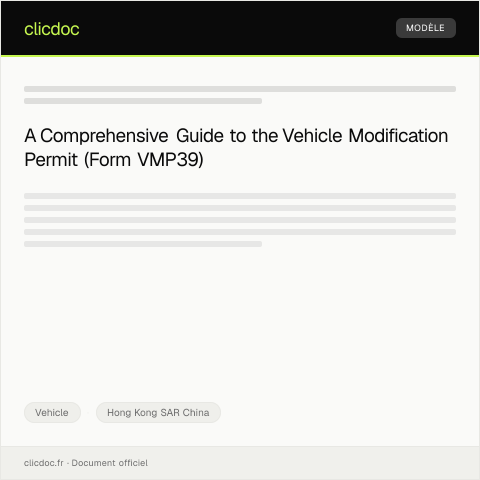 Document preview: Application for Vehicle Modification Permit (Form VMP39) 車輛改裝許可申請（表格 VMP39） — Vehicle, Hong Kong SAR China