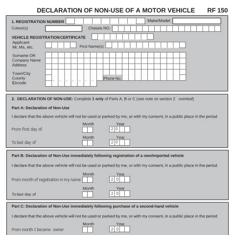 Document preview: Declaration of Non-Use of a Vehicle — Department of Transport, Ireland