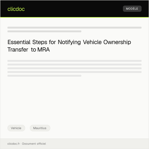 Document preview: Notification of Vehicle Ownership Transfer to the Mauritius Revenue Authority — Vehicle, Mauritius