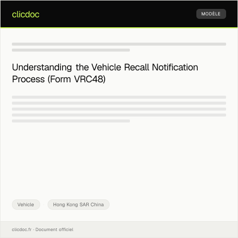 Document preview: Notification of Vehicle Recall Campaign (Form VRC48) 車輛召回活動通知（表格 VRC48） — Vehicle, Hong Kong SAR China