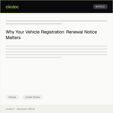 Document preview: Notification of Vehicle Registration Renewal Due Date — Vehicle, United States