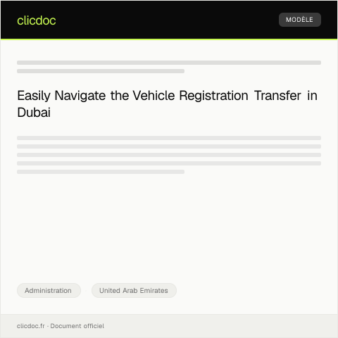 Document preview: Vehicle Registration Transfer Application via Dubai RTA — Administration, United Arab Emirates