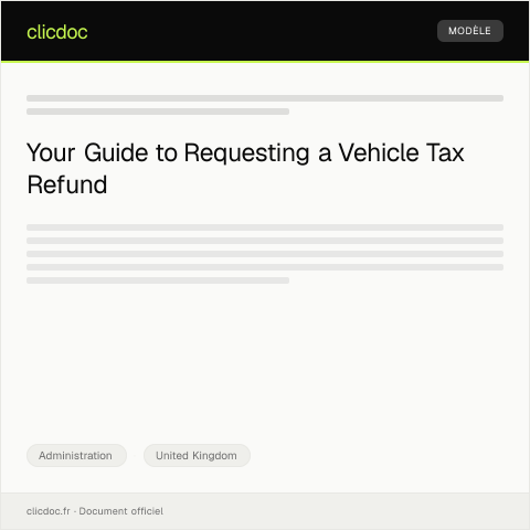 Document preview: Request for Vehicle Tax Refund (V5C) Form — Administration, United Kingdom