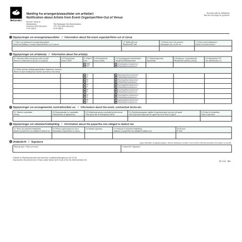 Document preview: Information on artist(s) from event organizer/hirer-out of venue — Skatteetaten / Forms, Norge (CERFA n°RF-1091)