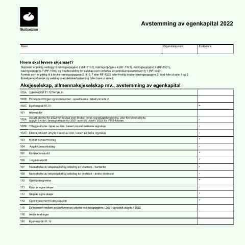 Document preview: Reconciliation of equity (DISCONTINUED) — Skatteetaten / Forms, Norge (CERFA n°RF-1052)