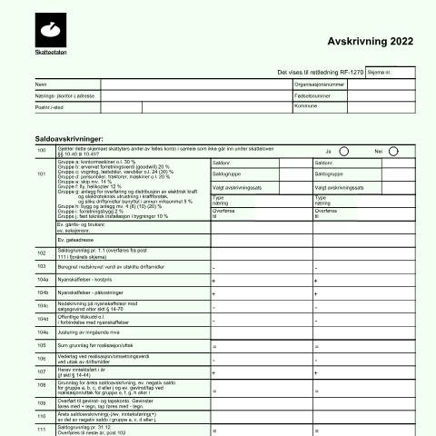 Document preview: Depreciation of fixed assets (DISCONTINUED) — Skatteetaten / Forms, Norge (CERFA n°RF-1084)