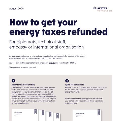 Document preview: Application for refund of energy taxes for diplomatic representations, etc. — Vejledning/Instruction — 23 Excise duties; energy, Danmark