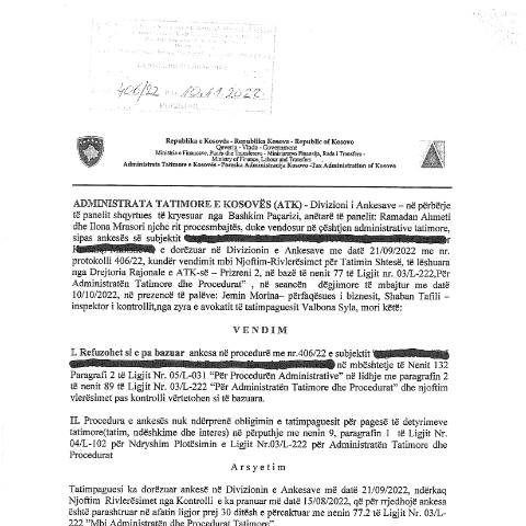 Document preview: Vendimi 406-22 — Vendimet, Kosovë