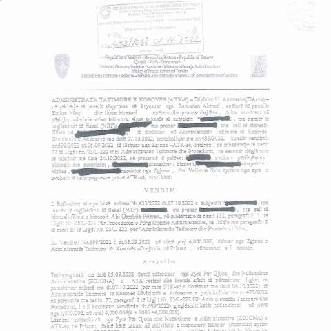 Document preview: Vendimi 433-22 — Vendimet, Kosovë