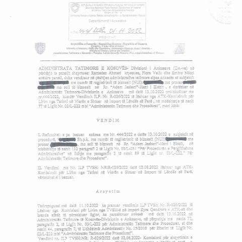 Document preview: Vendimi 444-22 — Vendimet, Kosovë