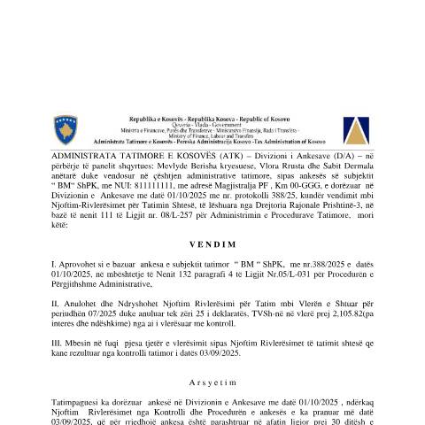 Document preview: Vendimi Nr. 388-2025 — Vendimet, Kosovë