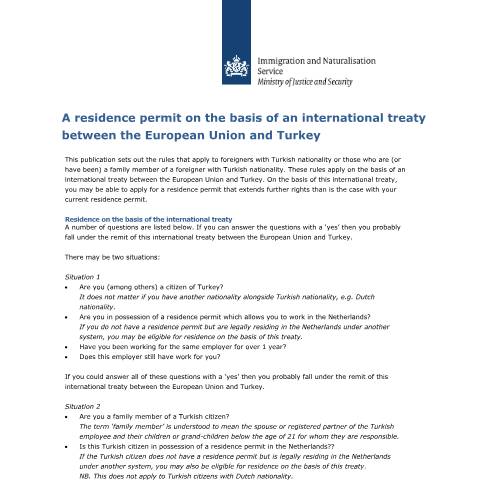 Documentvoorvertoning: A residence permit on the basis of an international treaty between the European Union and Turkey — IND — immigratie, Nederland (CERFA n°3090)