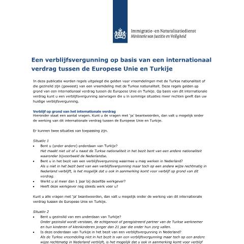 Documentvoorvertoning: Een verblijfsvergunning op basis van een internationaal verdrag tussen de Europese Unie en Turkije — IND — immigratie, Nederland (CERFA n°3081)