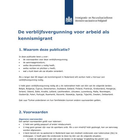 Documentvoorvertoning: De verblijfsvergunning voor arbeid als kennismigrant — IND — immigratie, Nederland (CERFA n°3071)