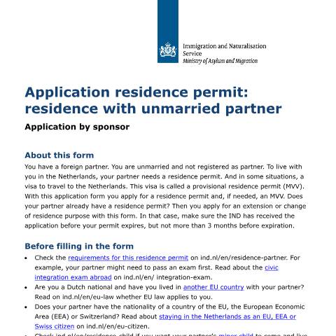 Documentvoorvertoning: Application residence permit: residence with unmarried partner — IND — immigratie, Nederland (CERFA n°B07002E)