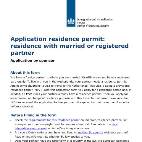 Documentvoorvertoning: Application residence permit: residence with married or registered partner — IND — immigratie, Nederland (CERFA n°B07001E)