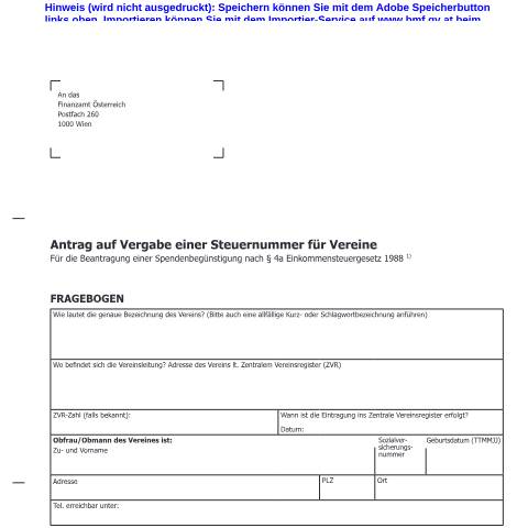 Dokumentvorschau: Verf15a-Spend — Antrag auf Vergabe einer Steuernummer für Vereine — Steuern, Österreich (CERFA n°Verf15a-Spend)