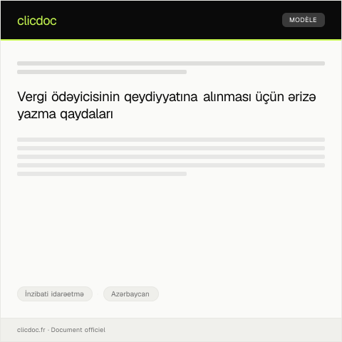 Document preview: Vergi ödəyicisinin qeydiyyatına alınması barədə ərizə — İnzibati idarəetmə, Azərbaycan