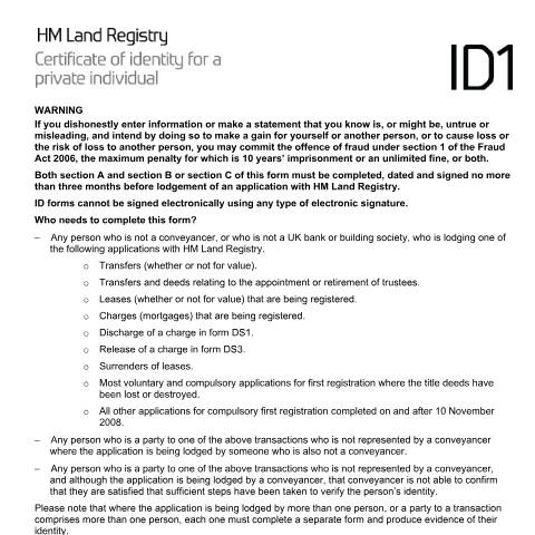 Document preview: Verify identity: citizen (ID1) — HM Land Registry, United Kingdom