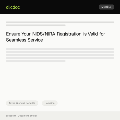 Document preview: Verify your NIDS/NIRA digital identity registration status — Taxes & social benefits, Jamaica