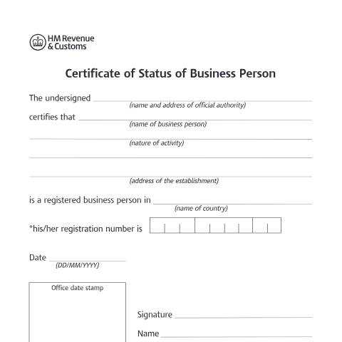 Document preview: Get a certificate to verify the status of your overseas business — HM Revenue & Customs, United Kingdom