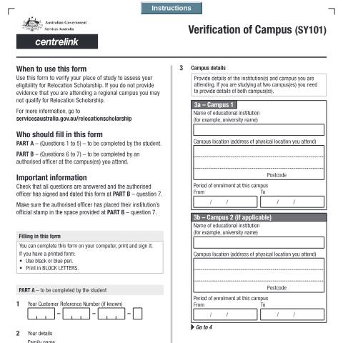 Document preview: Verification of Campus — Services Australia — Individuals (by code), Australia (CERFA n°SY101)