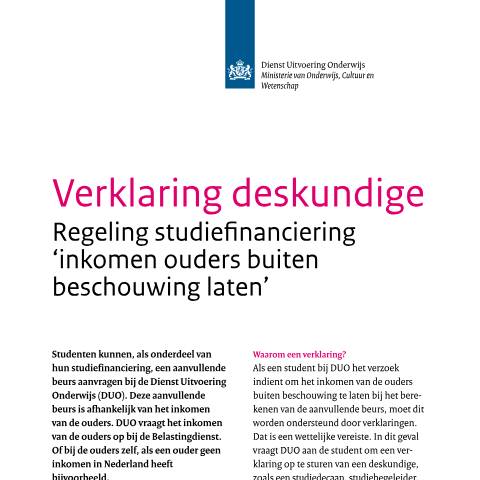 Documentvoorvertoning: Verklaring deskundige — DUO — Formulieren studiefinanciering mbo, Nederland